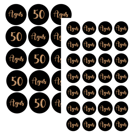 Stickers plancha negro y oro/bronce redondas (40u)